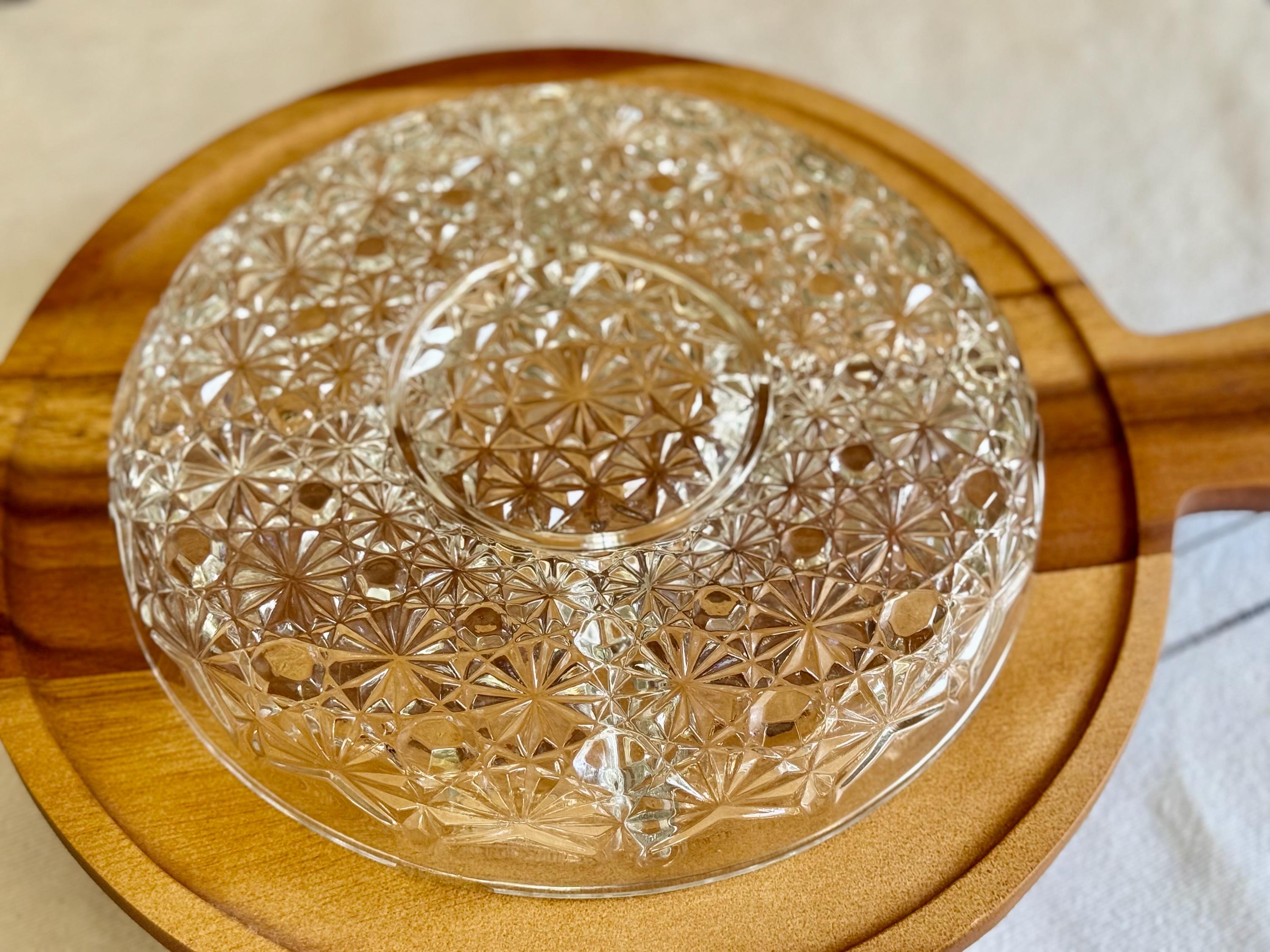 Vintage Crescendo France Crystal Sectional Relish Dish – 10″ Divided Serving Tray with Center Dip