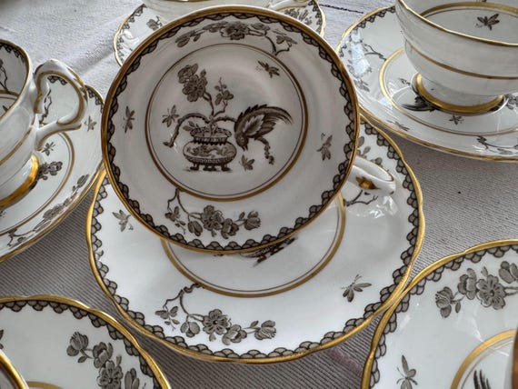 Vintage Grosvenor Fine Bone China Teacup and Saucer: Ming Blossom, England, 6 Available