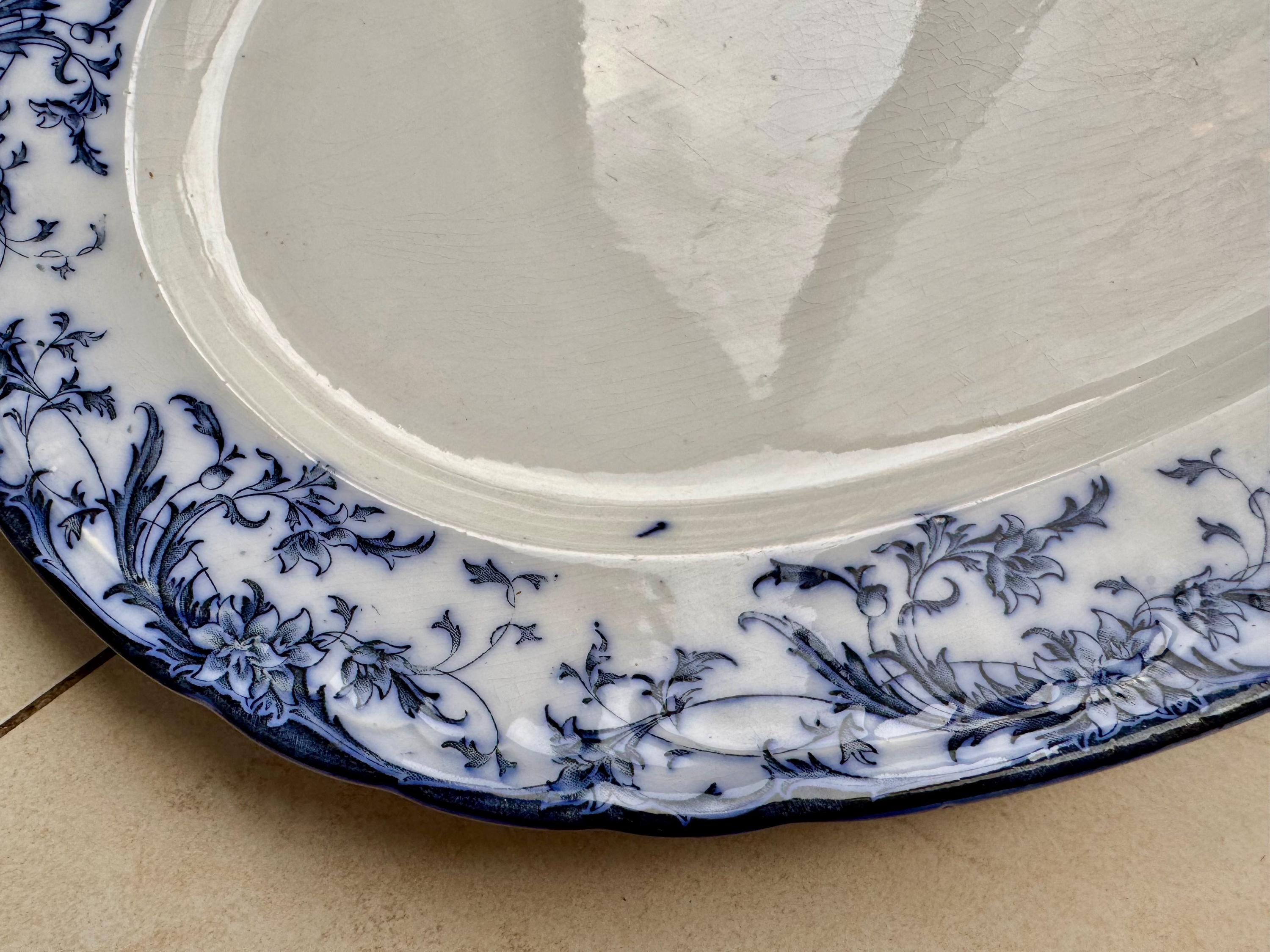 Antique 1880s Bridgwood Son Blue & White Transferware Oval Platter – 18 1/2” x 14 1/2”