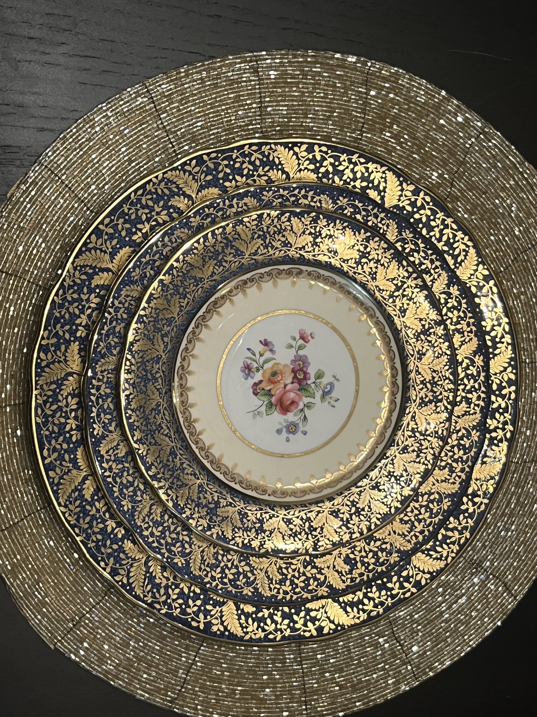 Vintage Aynsley Cobalt Blue Gold Encrusted Fine Bone China Dinner Set for Two
