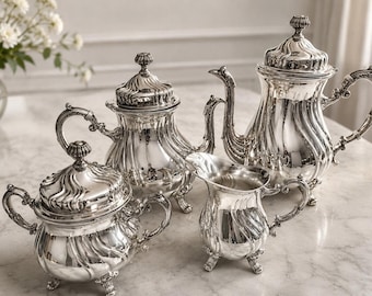 Juego de té y café Vintage Viking Plate Canada Silverplate – Juego de 4 piezas