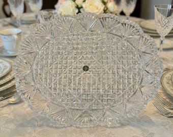 Bandeja ovalada vintage de cristal Hofbauer, sin usar, fabricada en Japón
