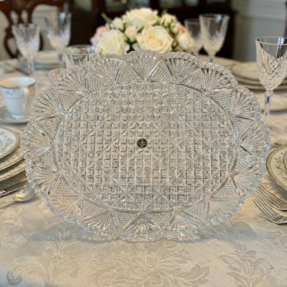 Vintage Hofbauer Crystal Oval Serving Platter — Unused, Made in Japan