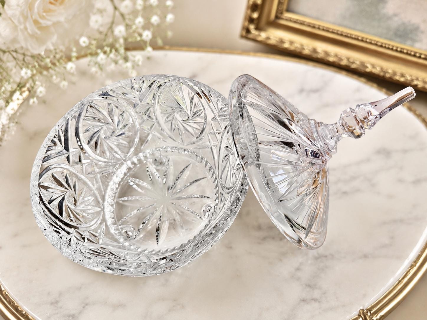 Vintage Crystal Candy Dish with Lid — Each Trinket Jar Sold Individually