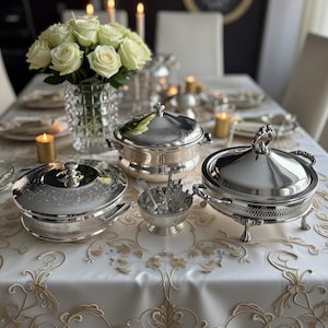 Vintage Silverplate Covered Serving Dishes with Glass Inserts