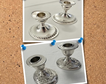 Vintage Mid-Century Oval-Base Silver-Plated Candlesticks