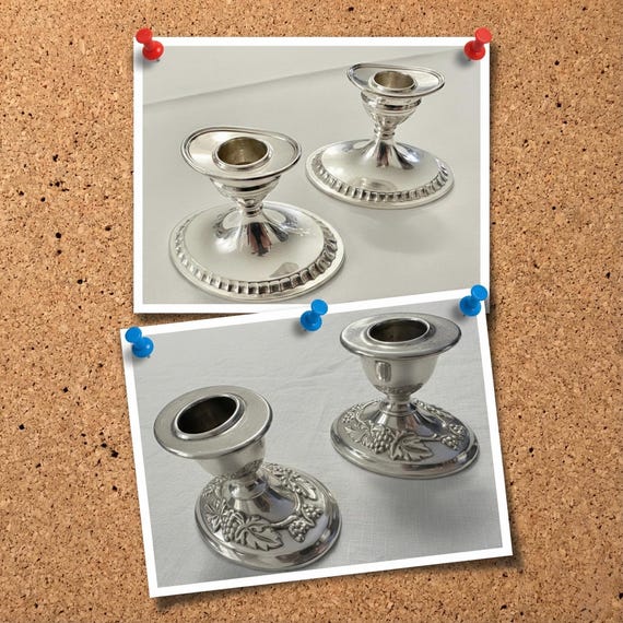 Vintage Mid-Century Oval-Base Silver-Plated Candlesticks