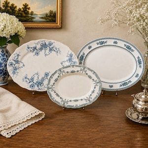 Antique English Platters — Ridgway Alexis or Losol Ware Shrewsbury — Rare Teal Transferware — England image 1