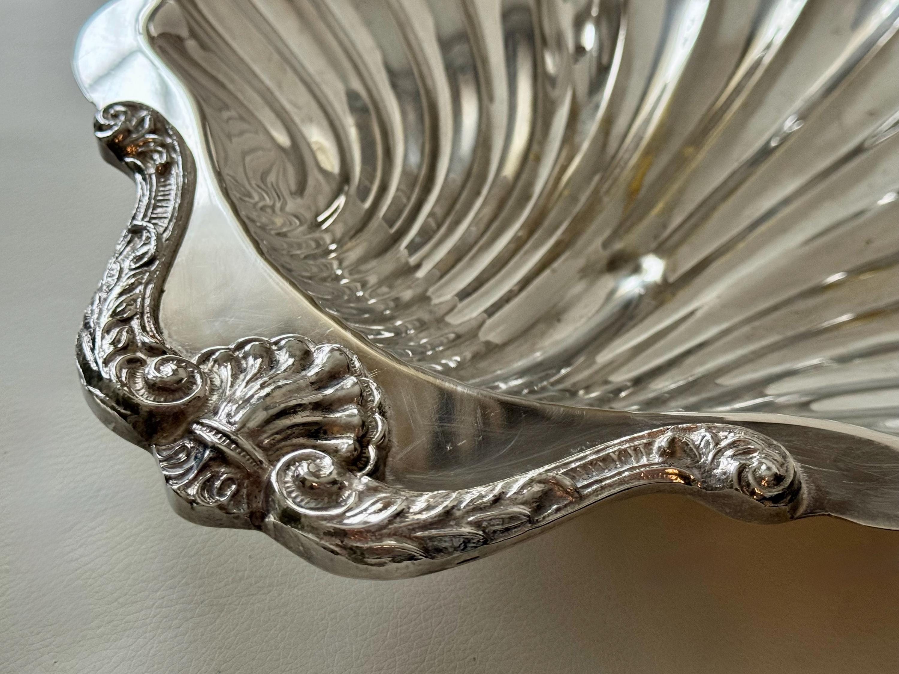 Vintage Grand 16″ Silverplate Shell Hostess Centerpiece Tray with Ornate Handle – Made in USA