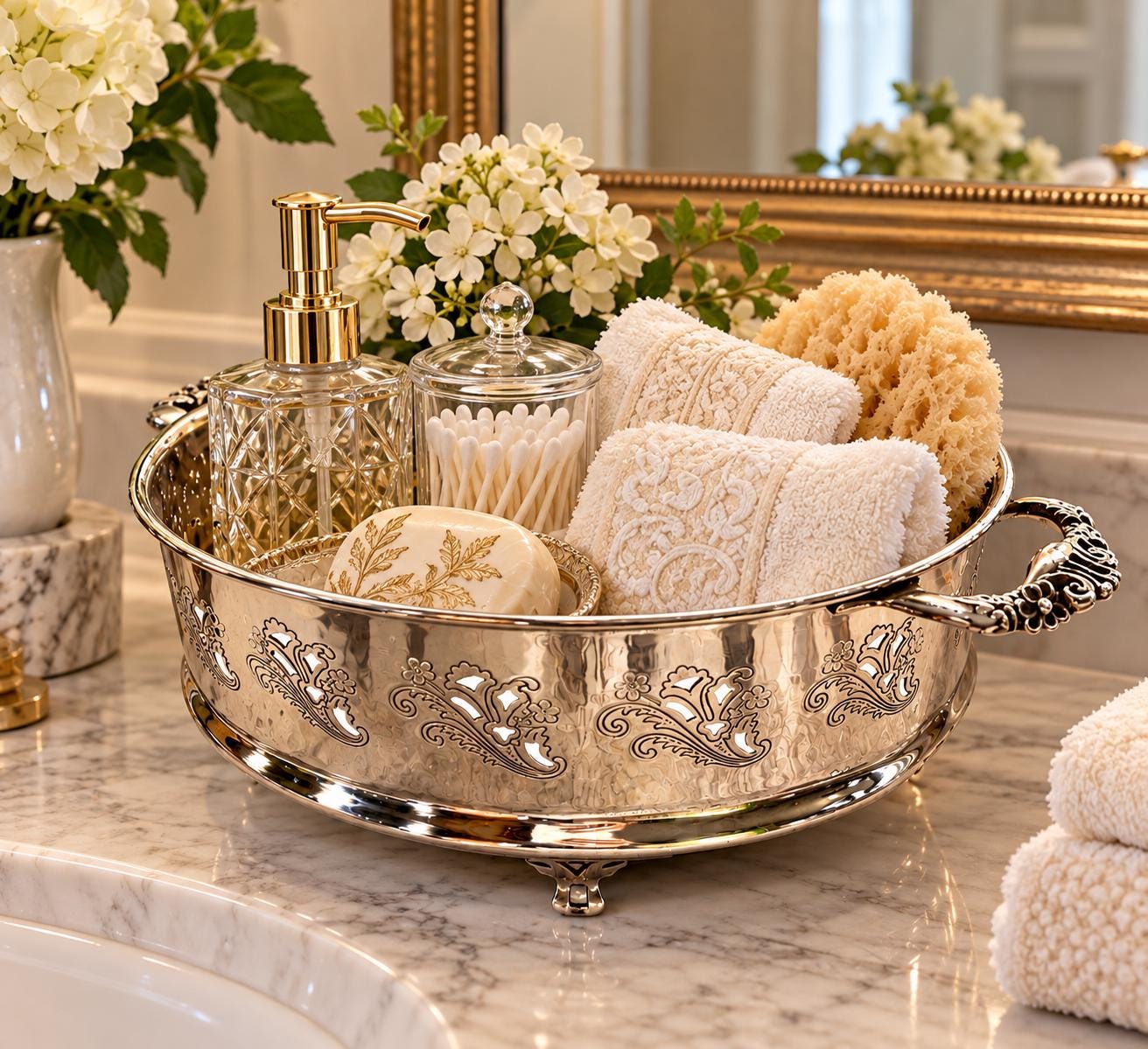 Vintage Silverplate Casserole Holder | Vanity Organizer | Footed Silver Serving Stand | Bathroom Storage