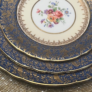 Vintage Aynsley Cobalt Plate Set: Gold Encrusted Fine Bone China