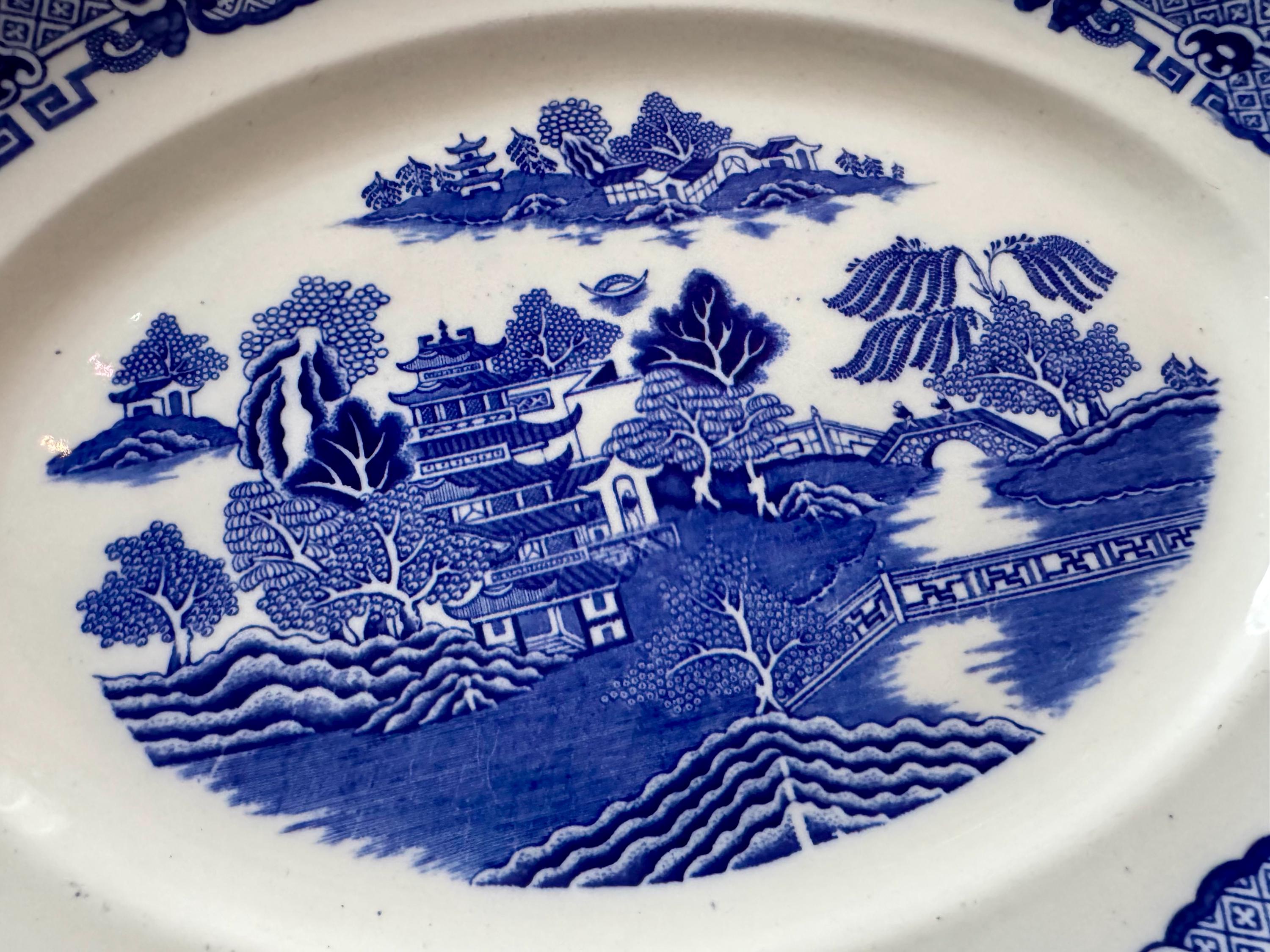 Antique T.G. Green Ming Blue Willow Transferware Platter, Gresley Ware