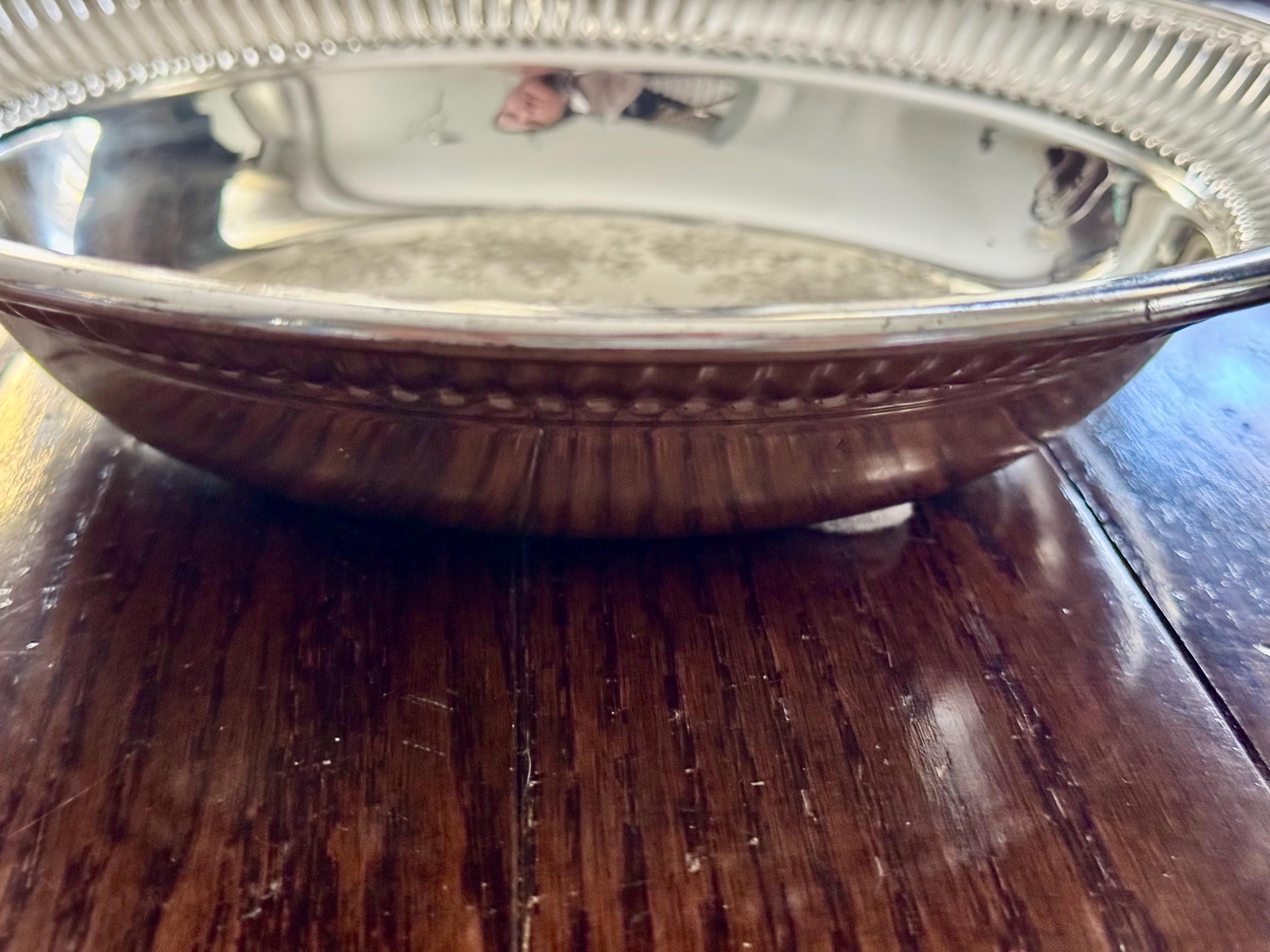 Vintage Silver Plated Serving Bowl 10.25”, Ornate Engraved Centre, Fluted Rim, Tarnish Resistant