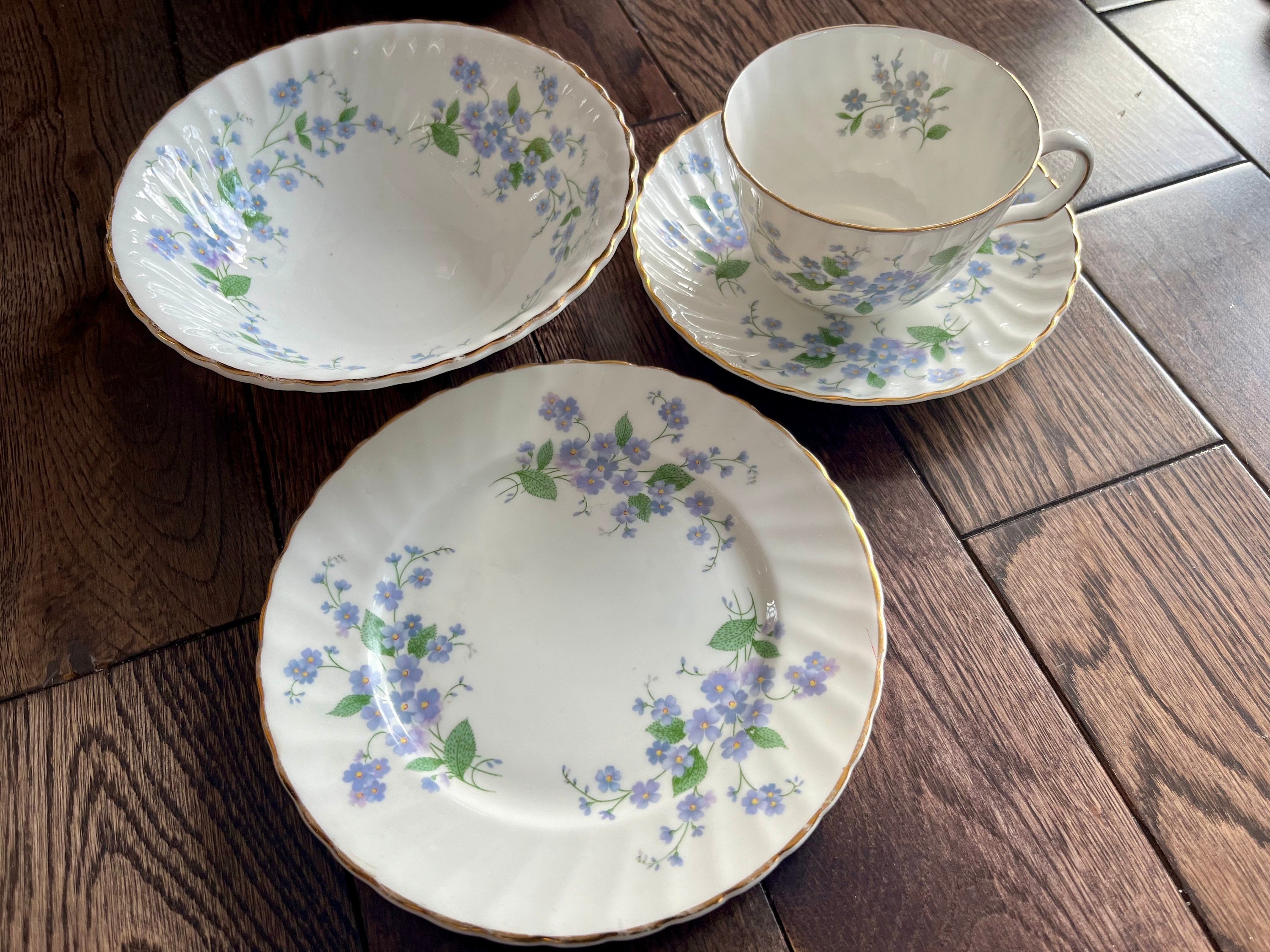Royal Adderley “Sweet Forget Me Not” - Vintage English Fine Bone China — Custom Sets