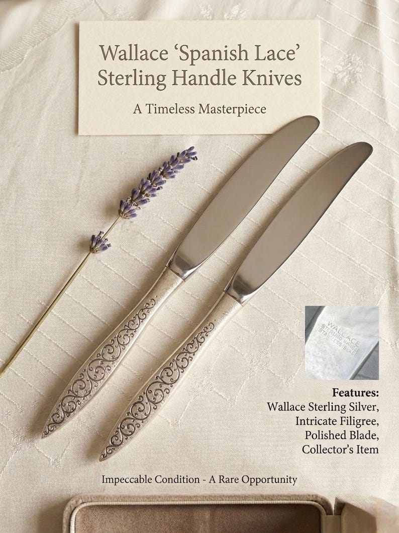 Wallace “Spanish Lace” Sterling Handle Knife – 1964 – Elegant Hollow Knife 画像 1
