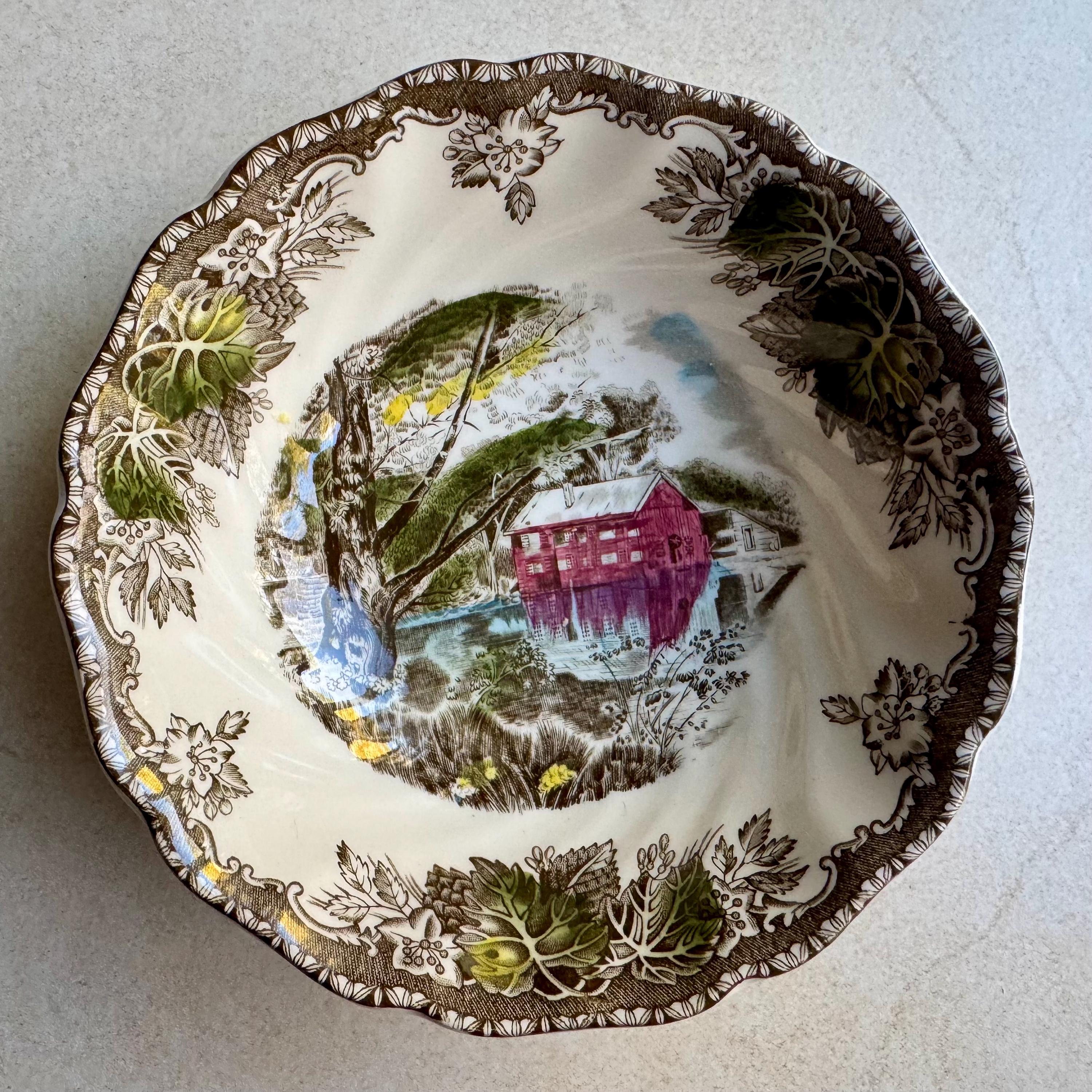 Vintage Scenic Transferware Wall Plates Set of 7, English Country Cottage Gallery Wall Decor