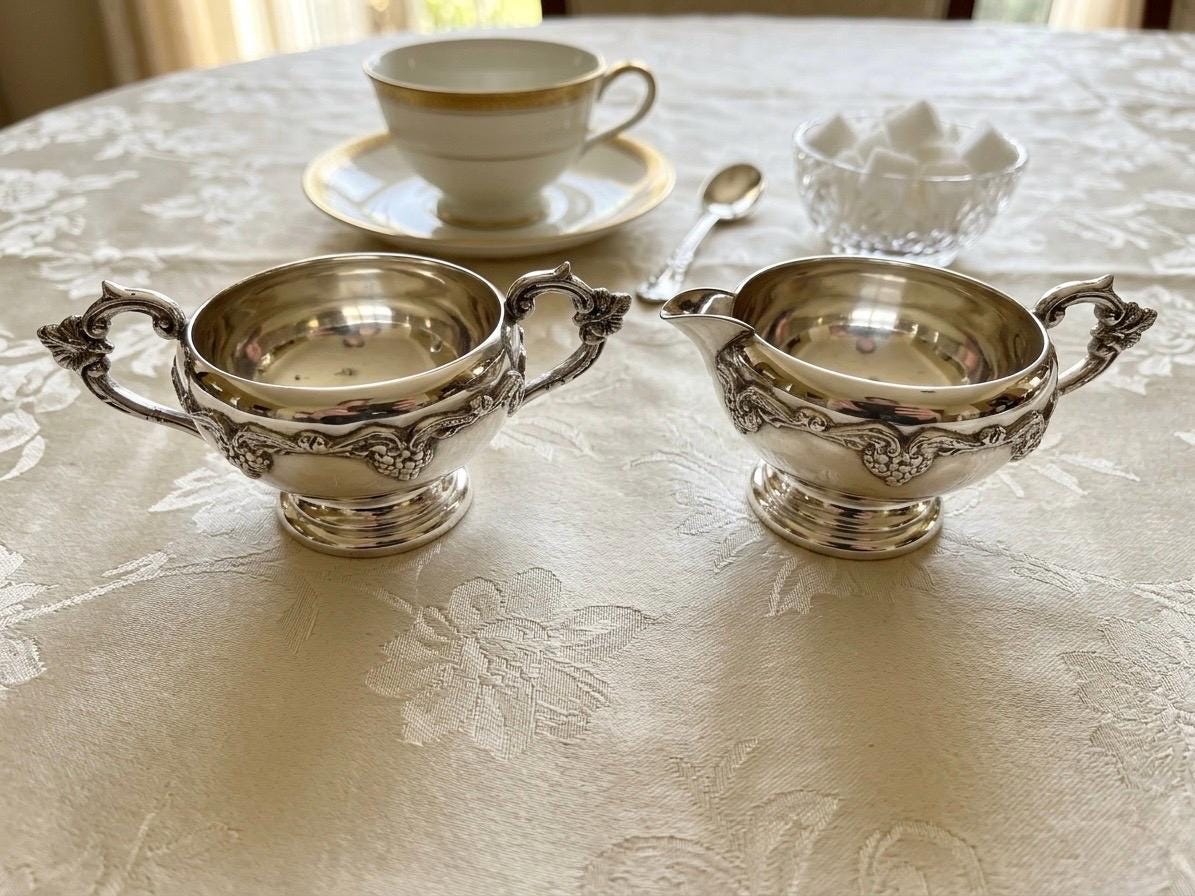 Vintage Silverplate Creamer Sugar Set – Ornate Victorian Mid-Century Styles
