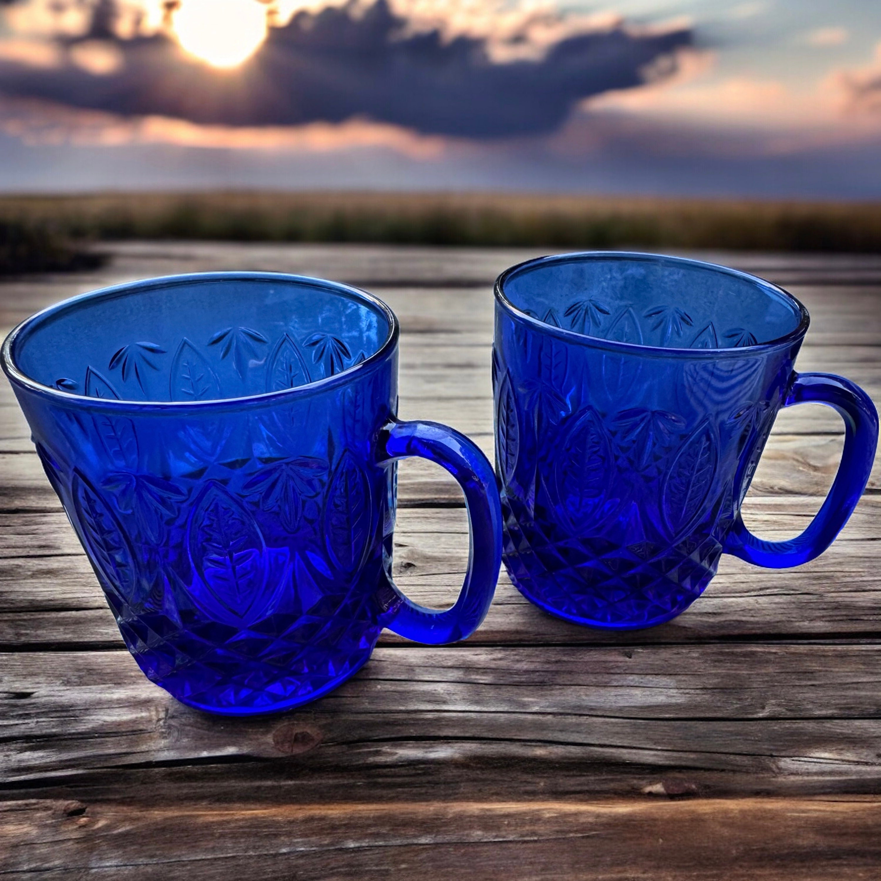 Pair of Vintage “Antique Sapphire Blue” by Cristal D'Arques-Durand made in France