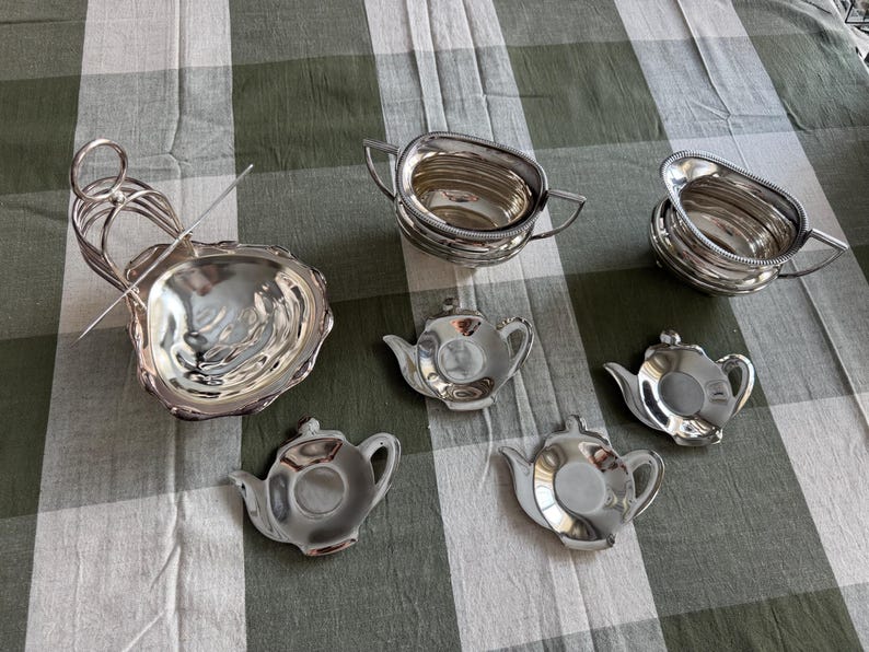 Vintage Silverplate Tea Accessories – English Toast Rack, Teabag Holder, Creamer & Sugar image 10