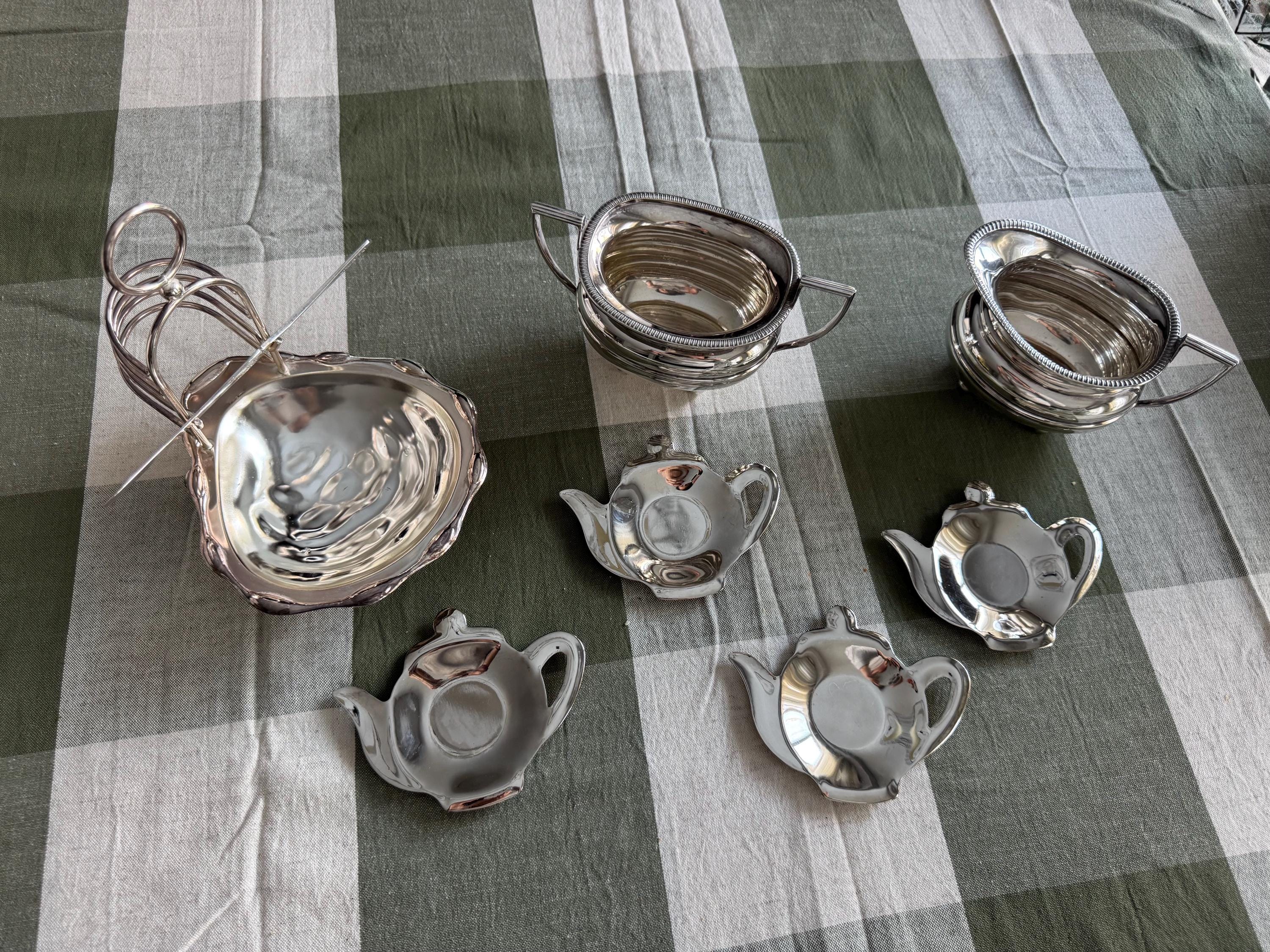 Vintage Silverplate Tea Accessories – English Toast Rack, Teabag Holder, Creamer & Sugar