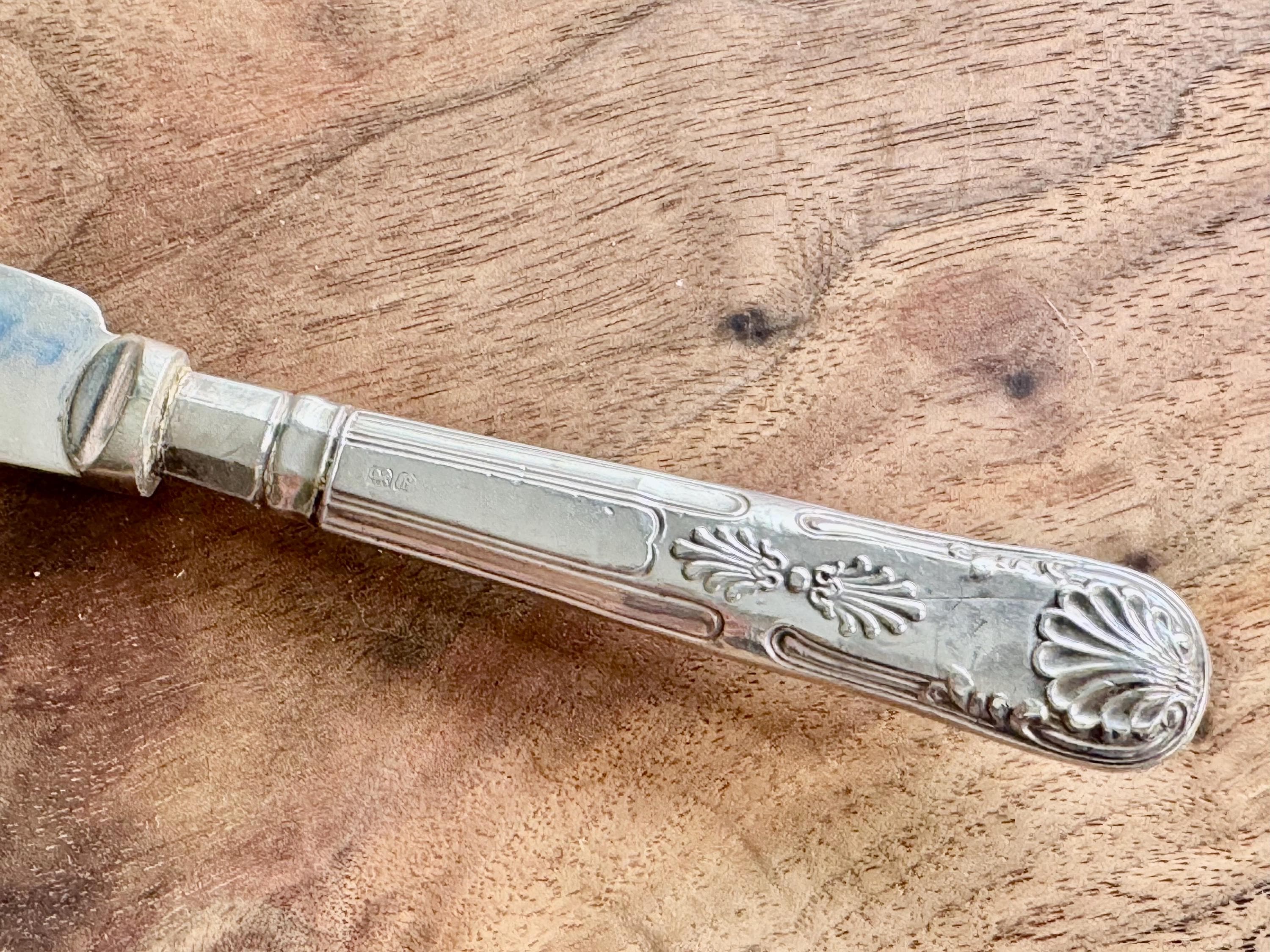 Antique Sterling Silver Handle Fish Knife – Ornate & Engraved – Sheffield 1923 – Silverplate Blade
