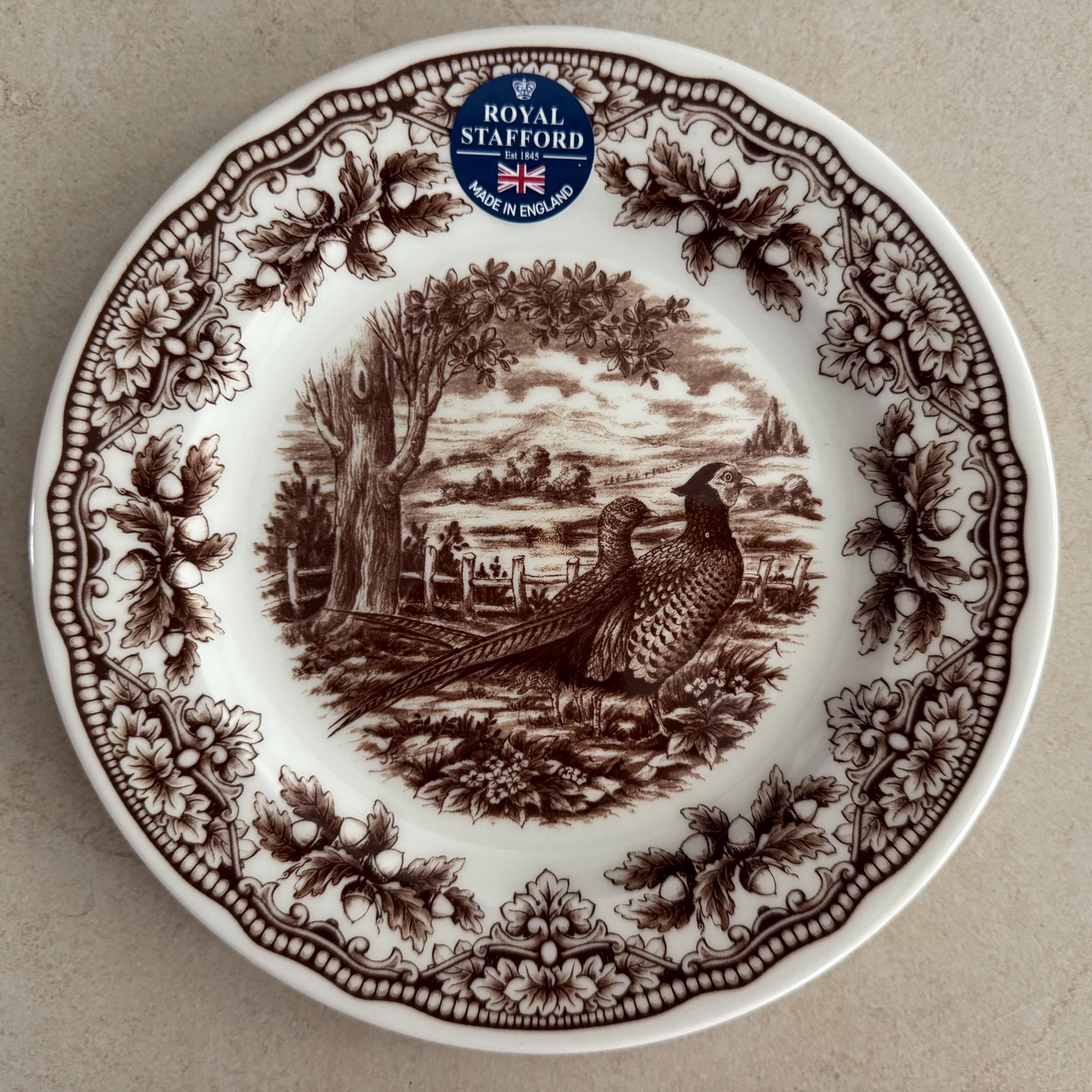Royal Stafford Thanksgiving Wildlife Plates – Brown Transferware – Dinner & Salad Plates – Made in England