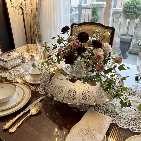 Elegant Vintage Silverplate Centerpiece with Glass Frog – Rose Bowl – Wedding & Event Table Decor