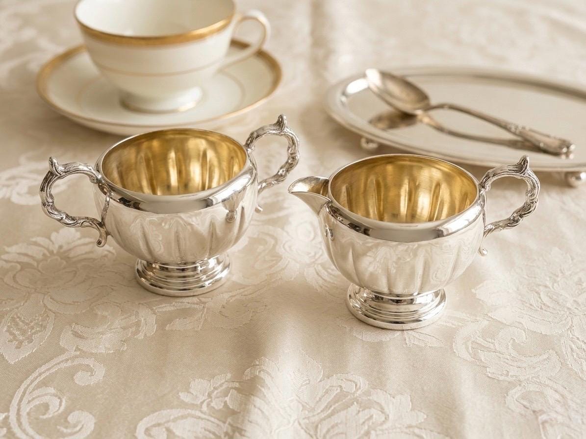 Vintage Silverplate Creamer Sugar Set – Ornate Victorian Mid-Century Styles