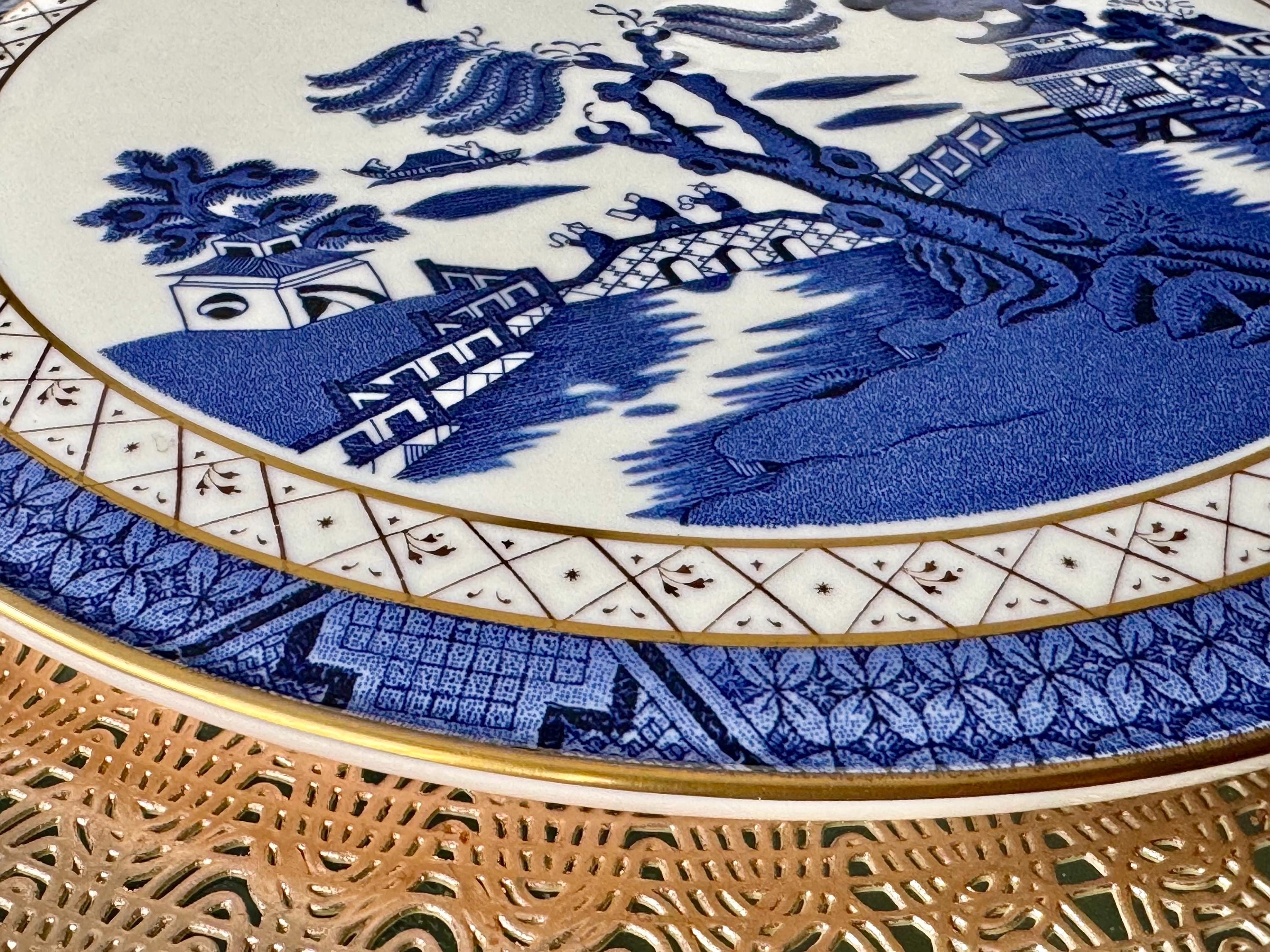 Vintage Royal Doulton Booths Real Old Willow Cake Plate - 11" Gold Rim