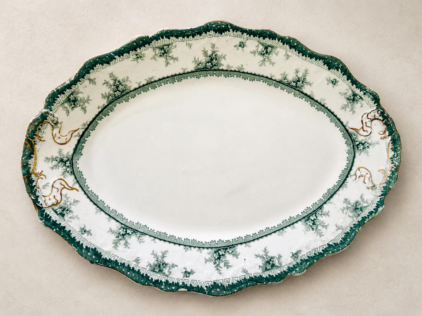 Antique Green or Teal Transferware Platters | English Serving Platters | Sold Individually