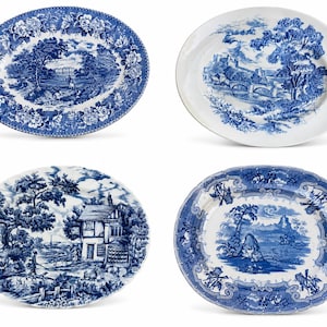 Vintage or Antique Blue & White Transferware Serving Platters bild 4