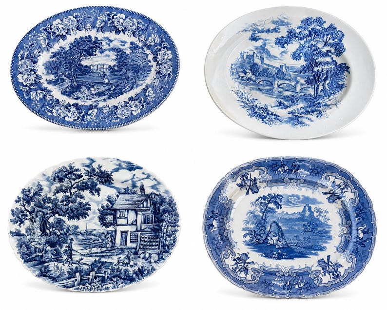Vintage or Antique Blue & White Transferware Serving Platters bild 4
