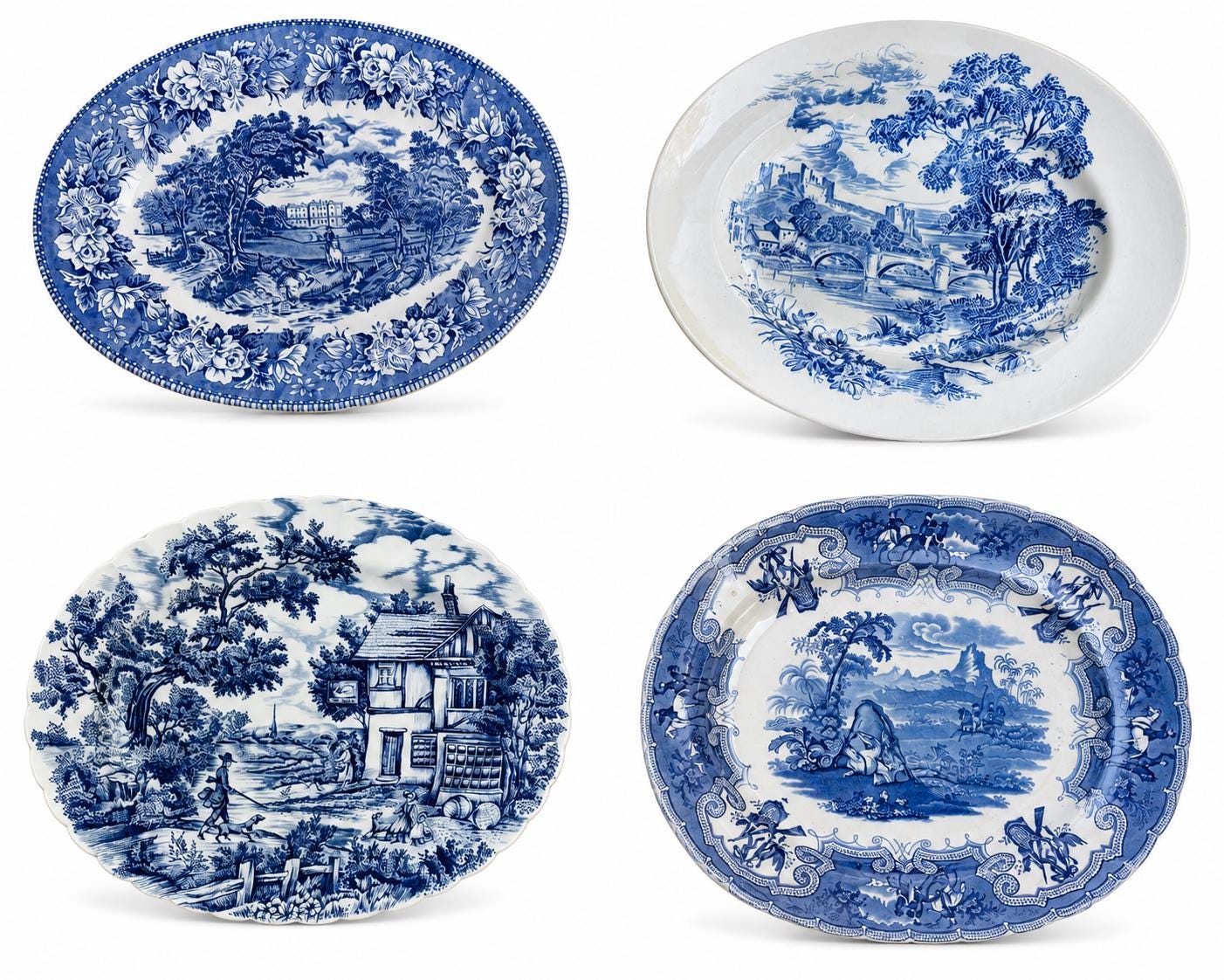 Vintage or Antique Blue & White Transferware Serving Platters