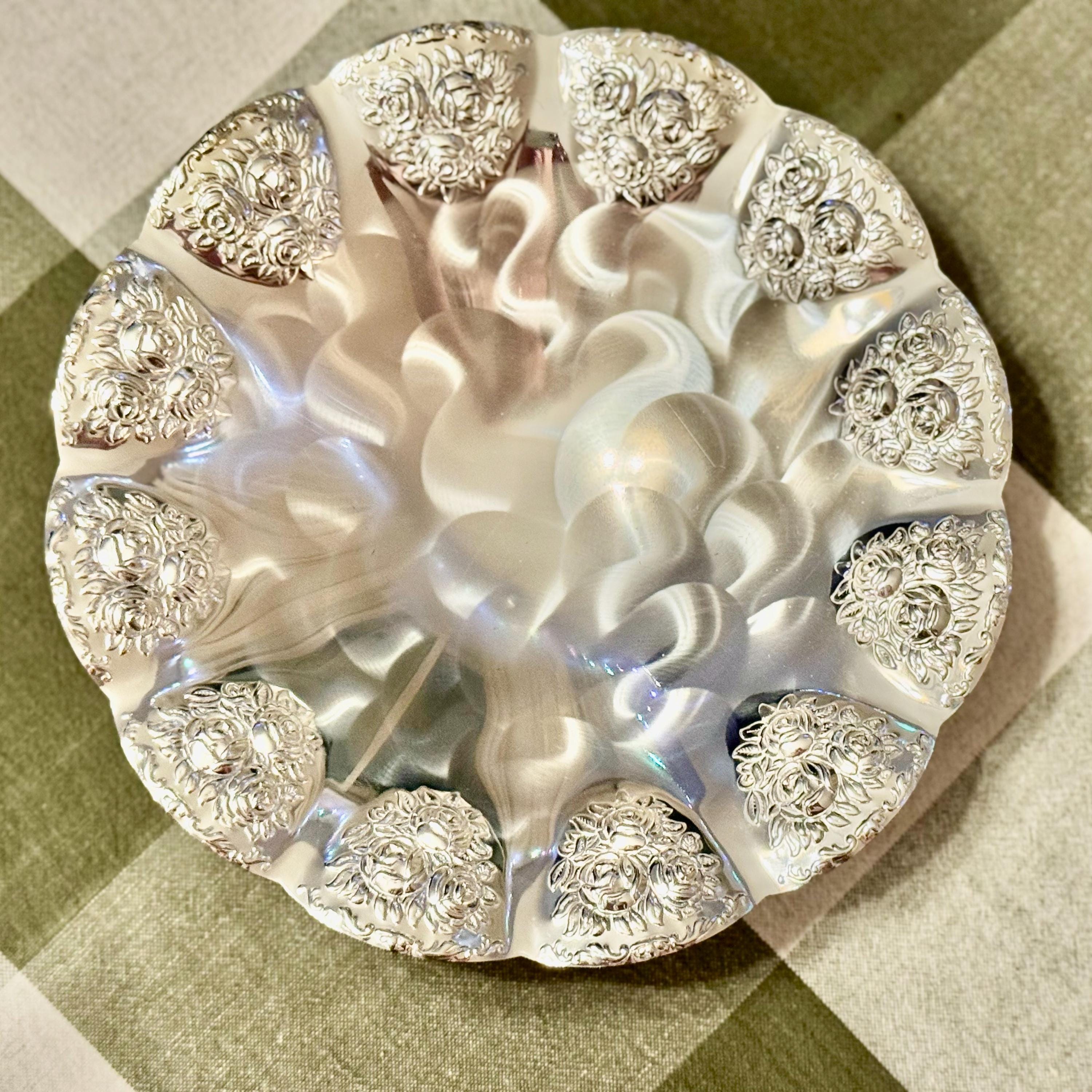 Vintage BMF Silverplated Footed Serving Bowl — Rose Embossed — Made in Western Germany