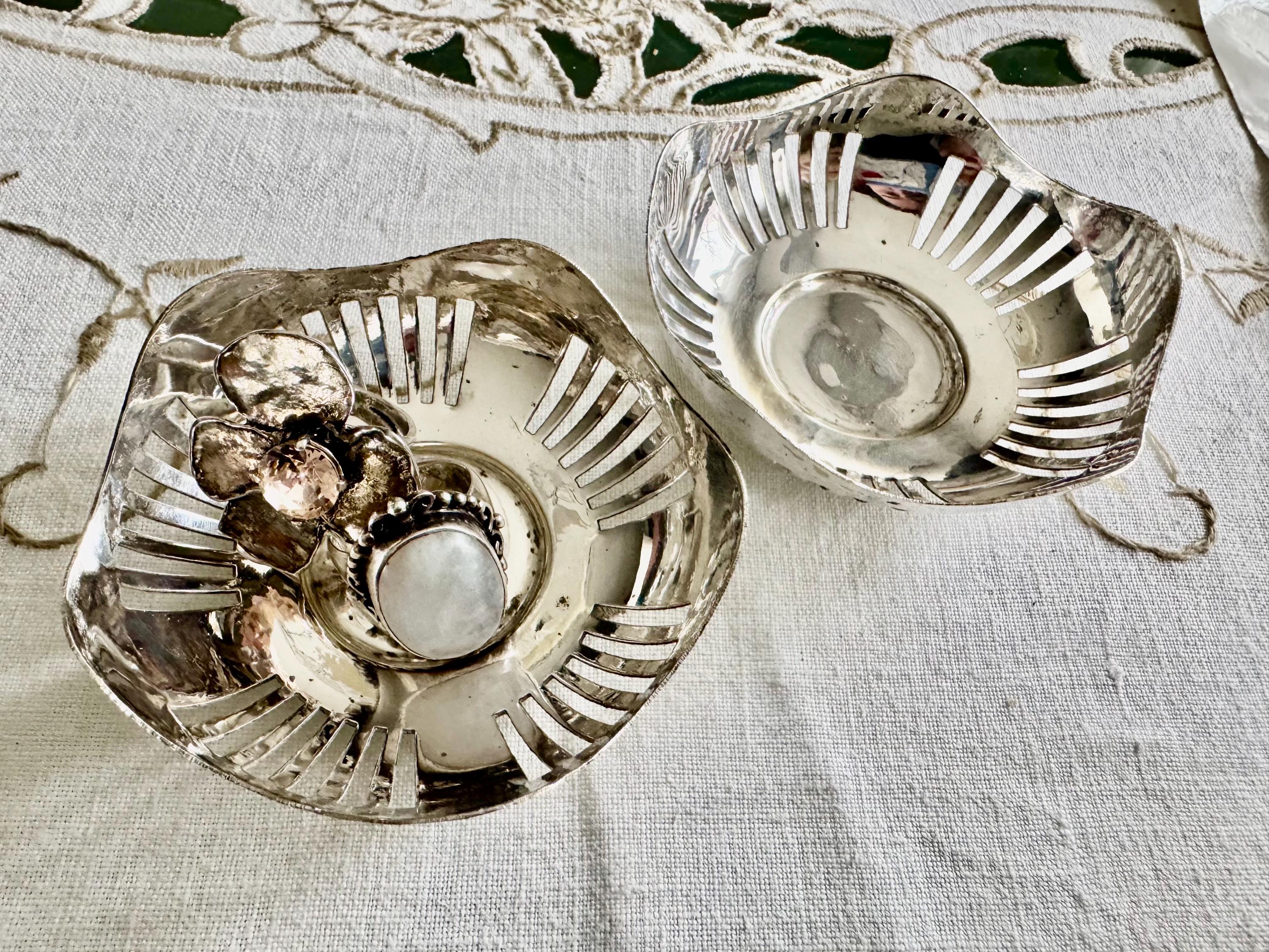 Vintage Pair English Silverplate Perforated Bonbon Dishes – Ring Dishes or Nut Bowls 3”