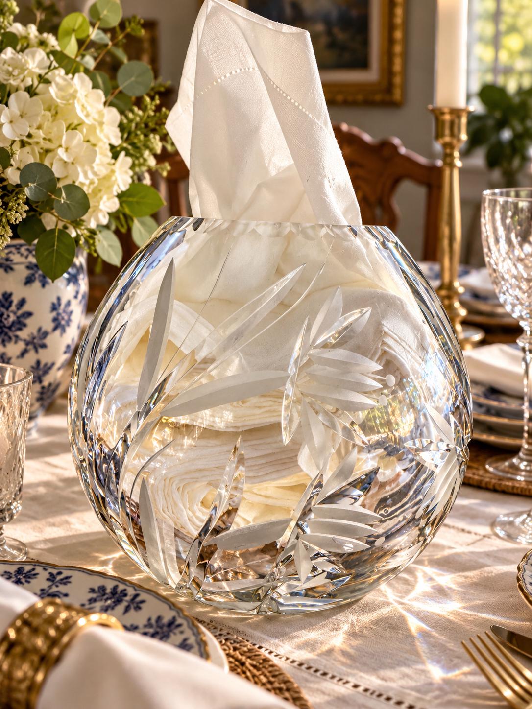 Vintage Cut Crystal Bowl Vase 6.5” — Heavy Floral Crystal Centerpiece — Round Crystal Vessel — Elegant Table Decor