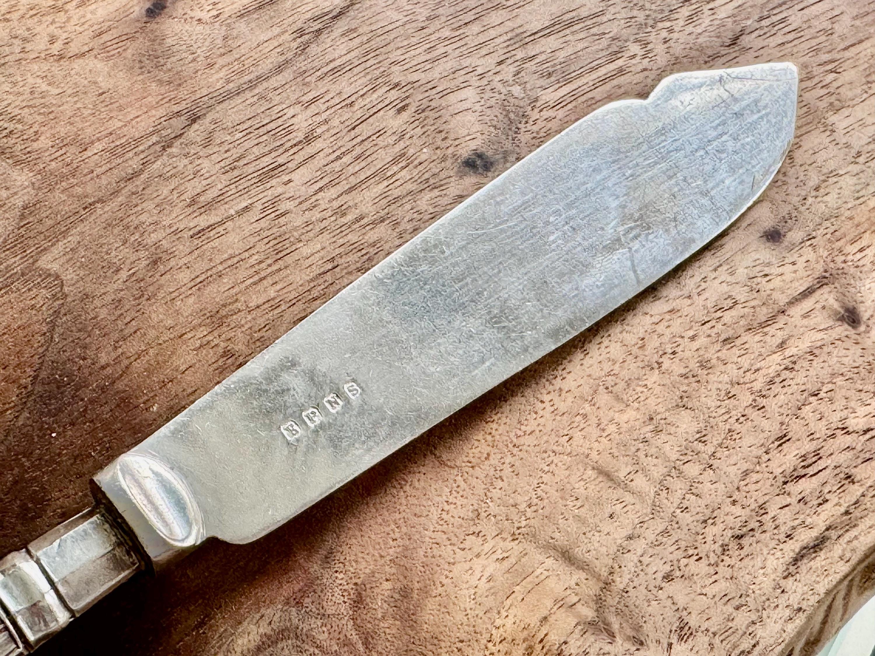 Antique Sterling Silver Handle Fish Knife – Ornate & Engraved – Sheffield 1923 – Silverplate Blade