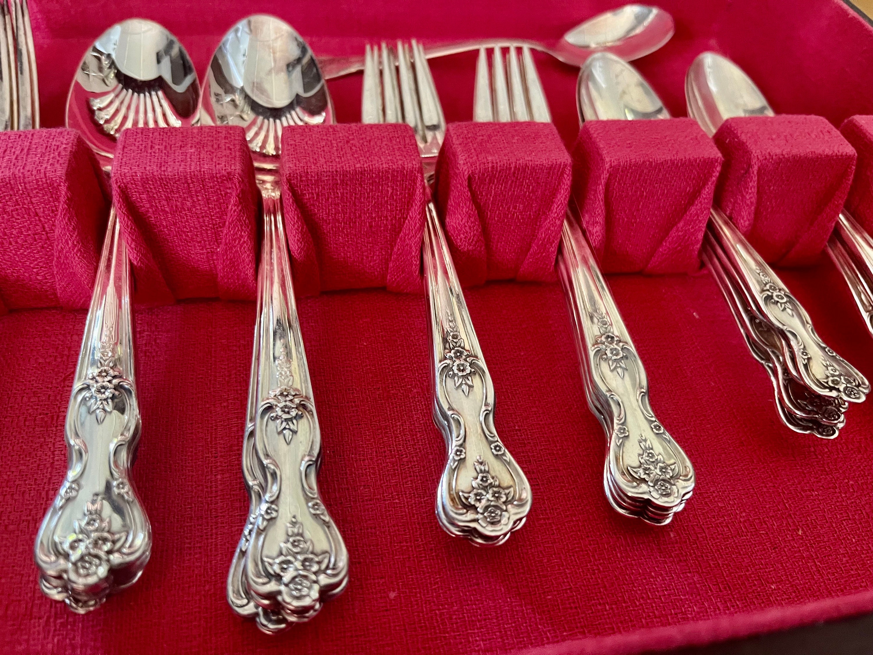 Complete Set for 12 Persons Vintage Silver Plated Silverware (1951) Inspiration Magnolia by Rogers & Bros - 64 Items