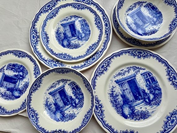 Blue & White Easter Bunny Plates – Royal Stafford England – Spring Tablescape – Easter Brunch Entertaining