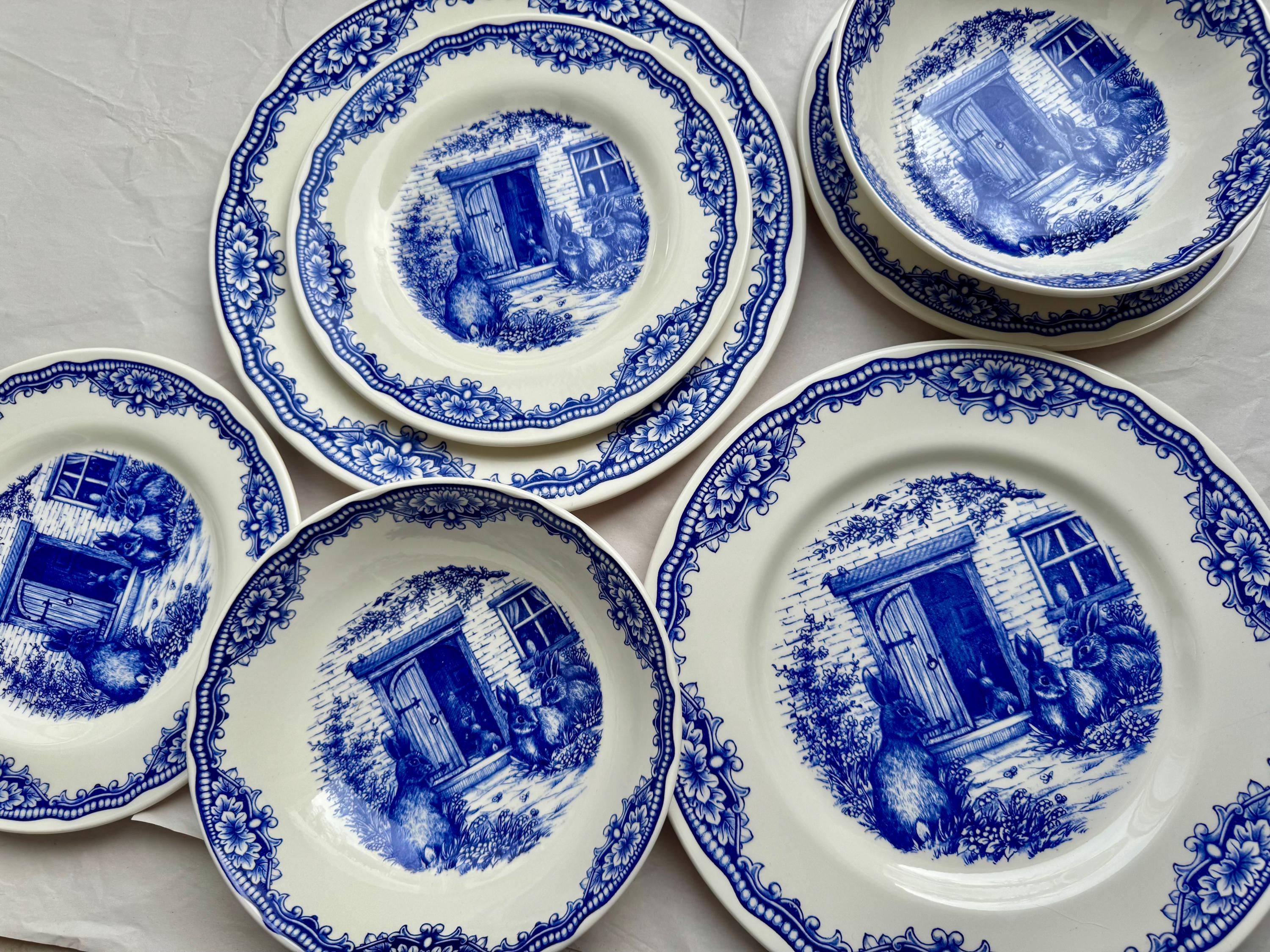Blue & White Easter Bunny Plates – Royal Stafford England – Spring Tablescape – Easter Brunch Entertaining