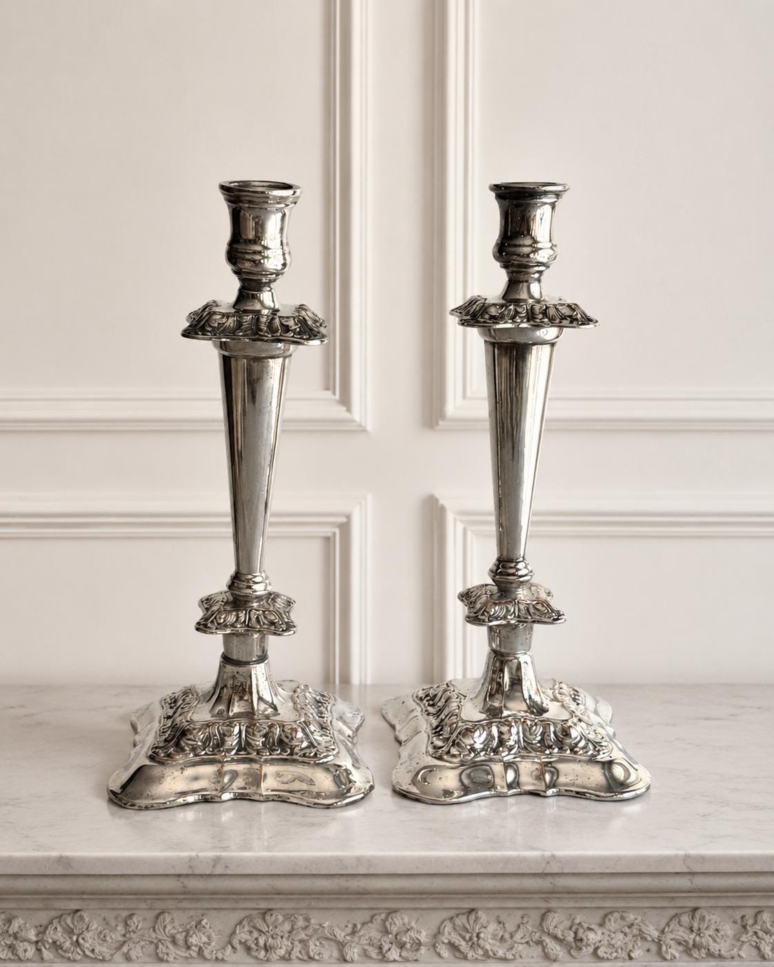 Elegant Silver-Plated Candle Holders – Ornate Vintage Charm — Candlesticks Extra Tall 13.5”