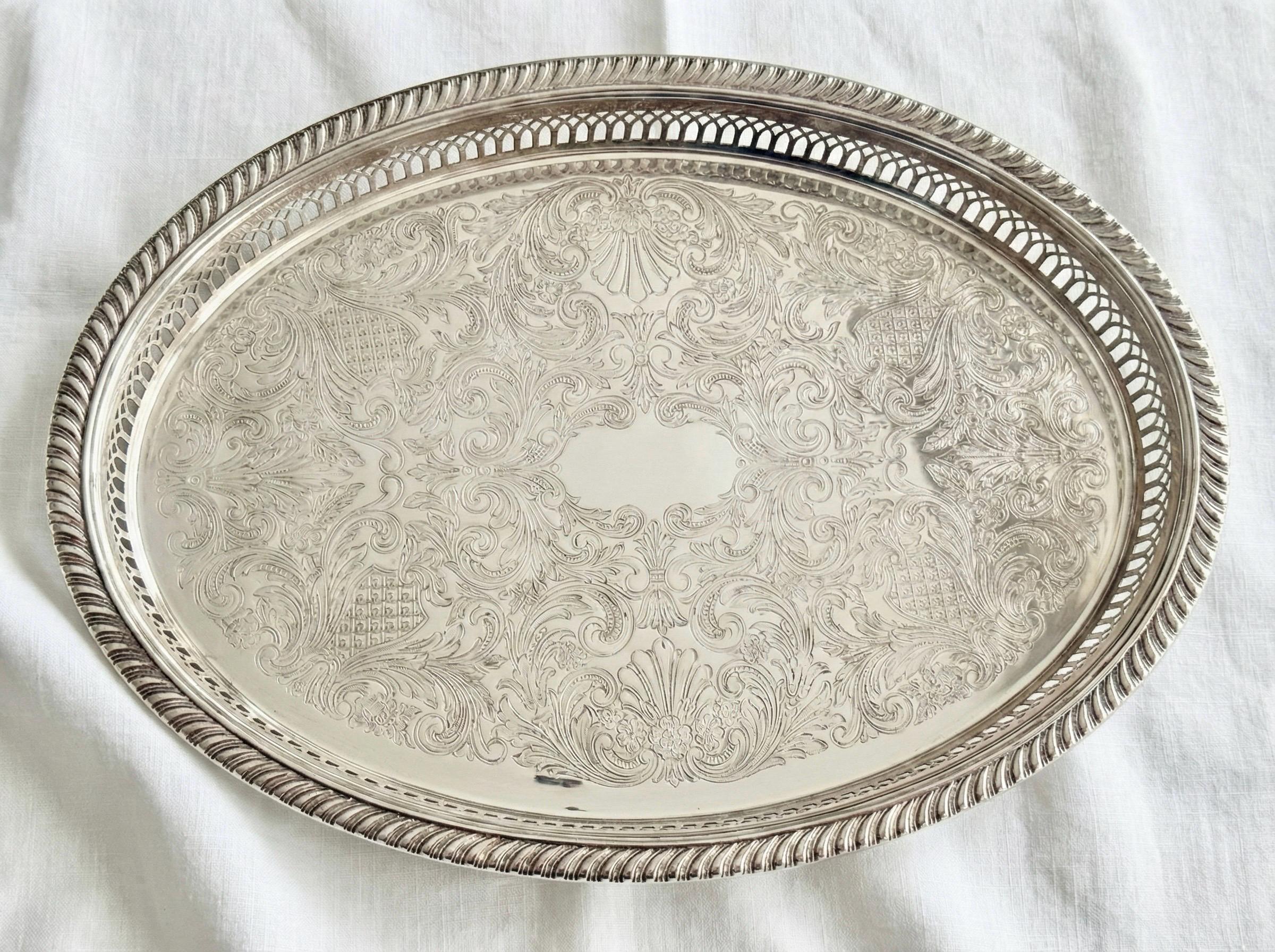 Vintage Silverplate Gallery Trays – Ornate Round Serving Trays with Pierced Sides