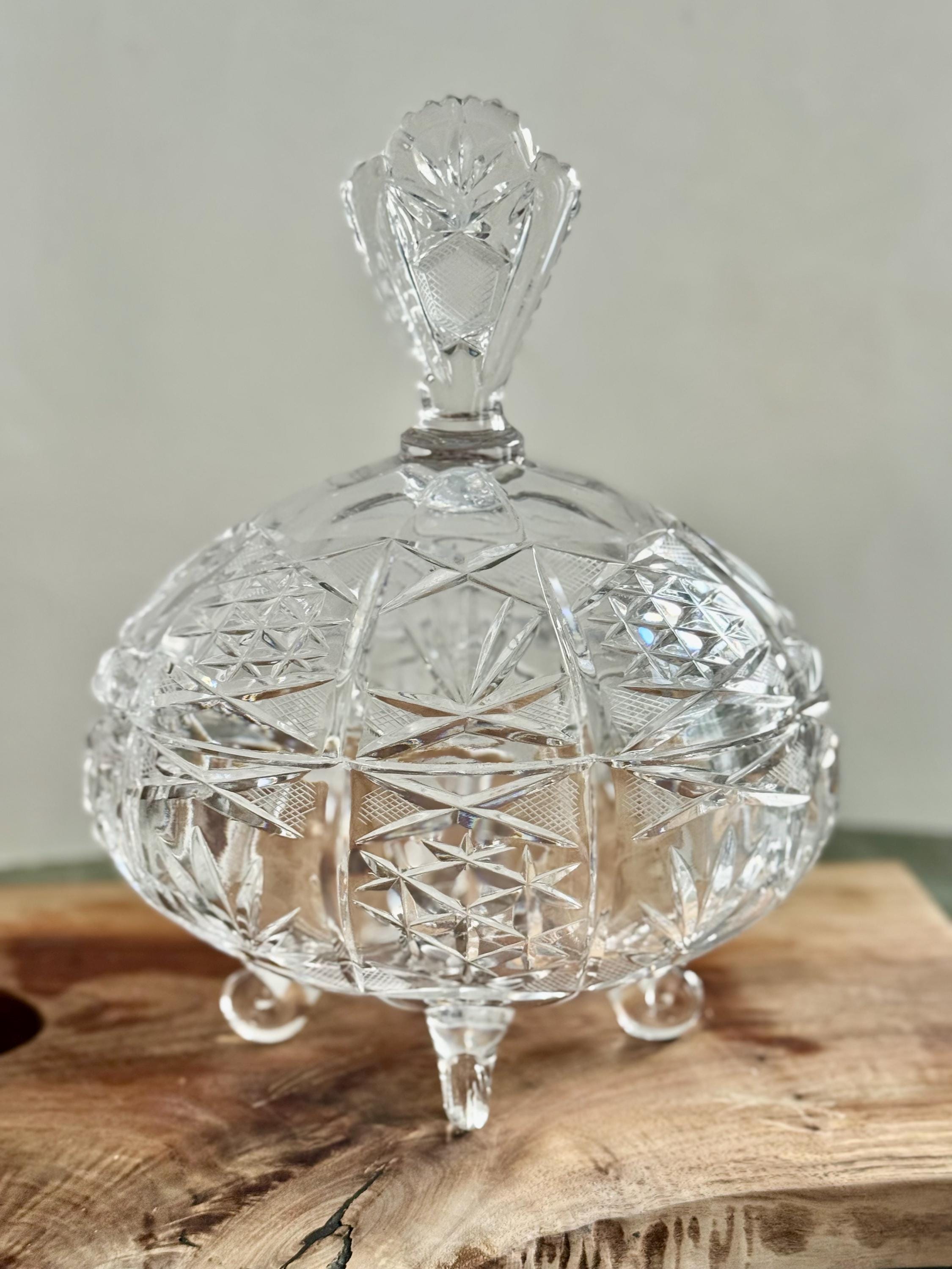 Vintage Crystal Candy Dish with Lid — Each Trinket Jar Sold Individually