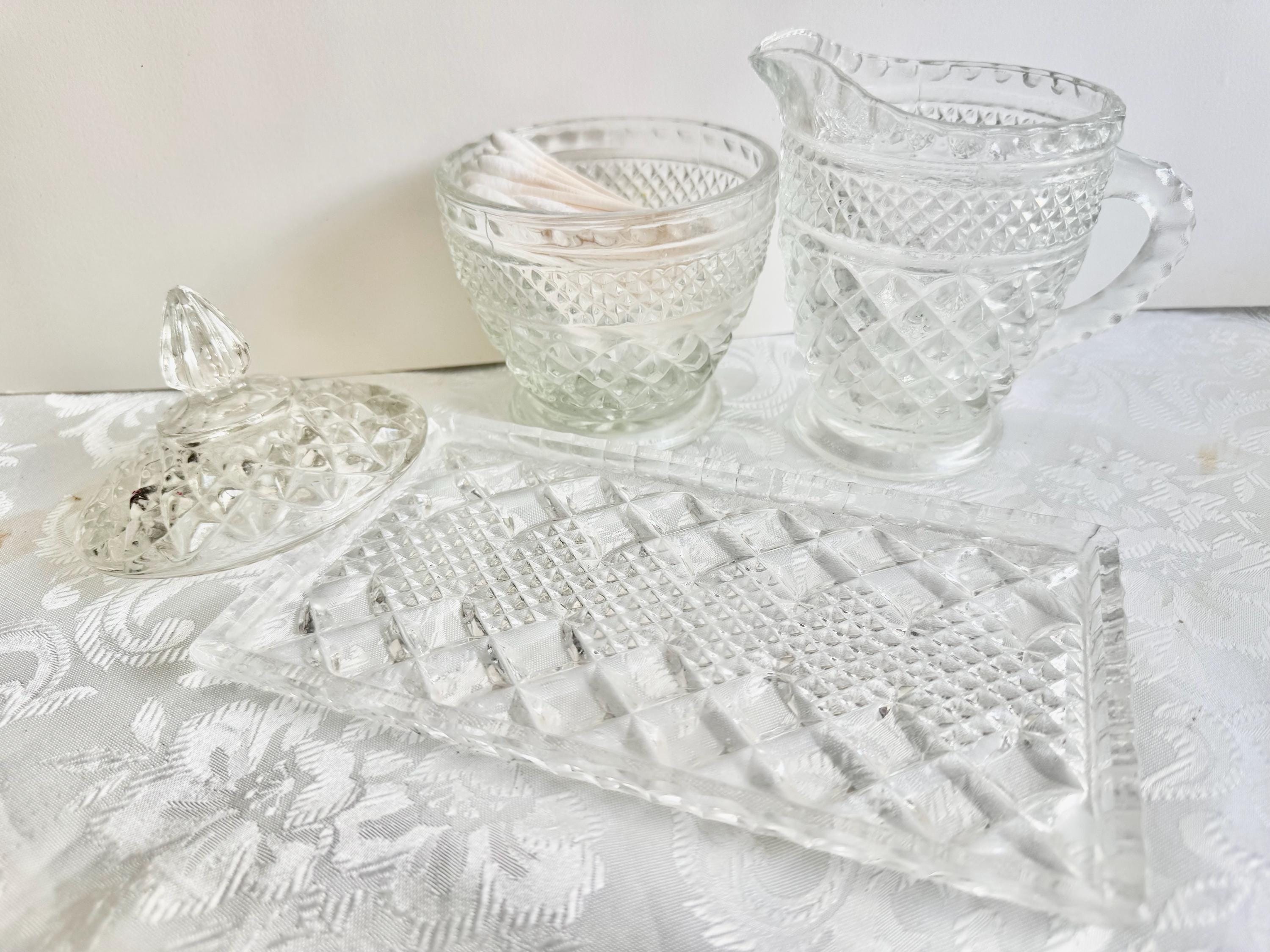 Vintage Cut Glass or Crystal Vanity Set