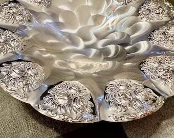Vintage BMF Silverplated Footed Serving Bowl — Rose Embossed — Made in Western Germany