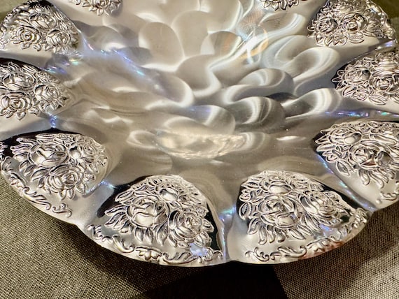 Vintage BMF Silverplated Footed Serving Bowl — Rose Embossed — Made in Western Germany