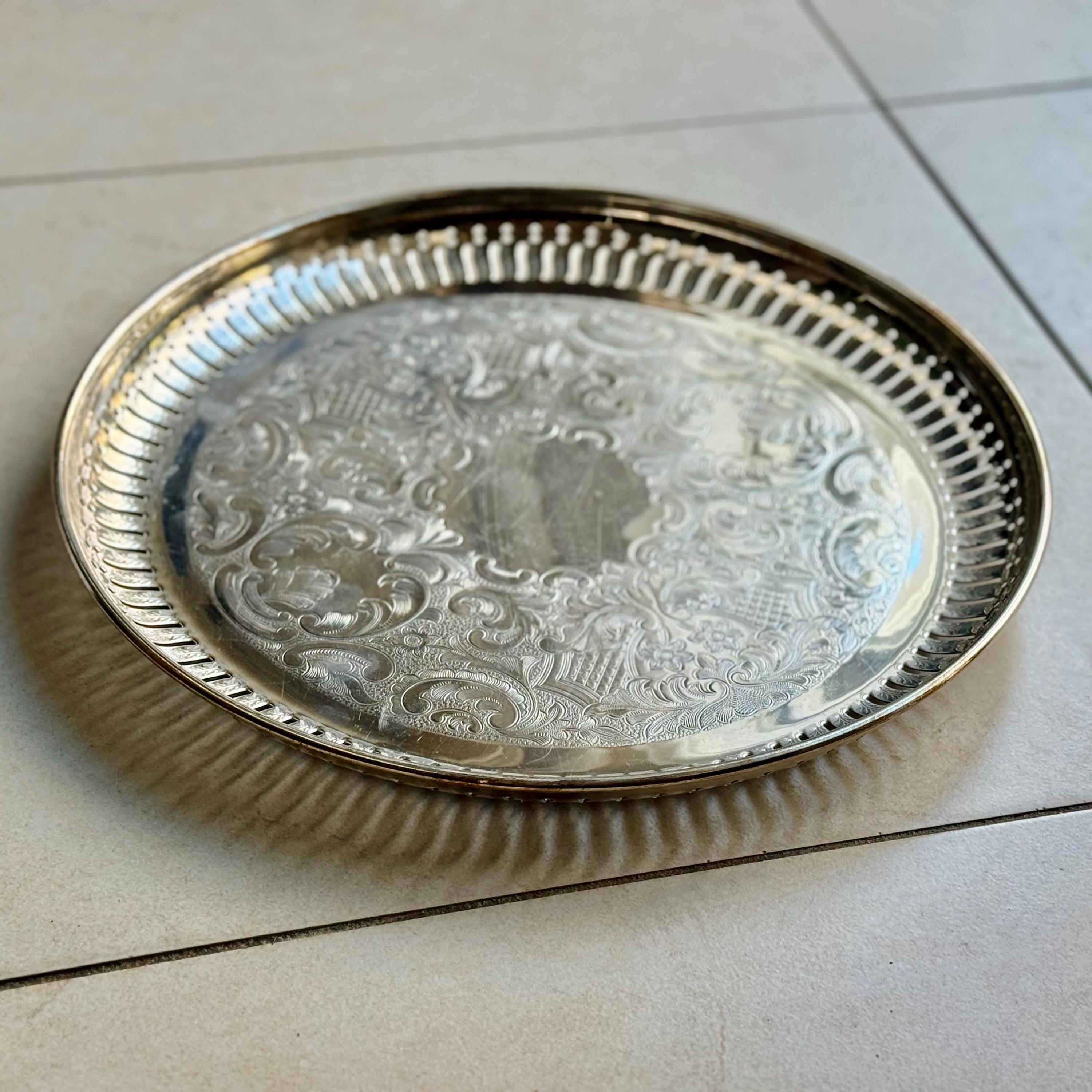 Vintage Marlboro Silver Plated Trays – Etched Design, Pierced Edge