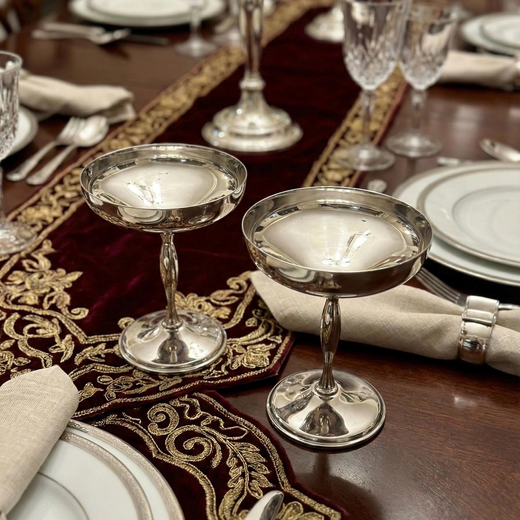 Vintage AMC EP Brass Dessert Coupes — Elegant Footed Silverplate, SPAIN
