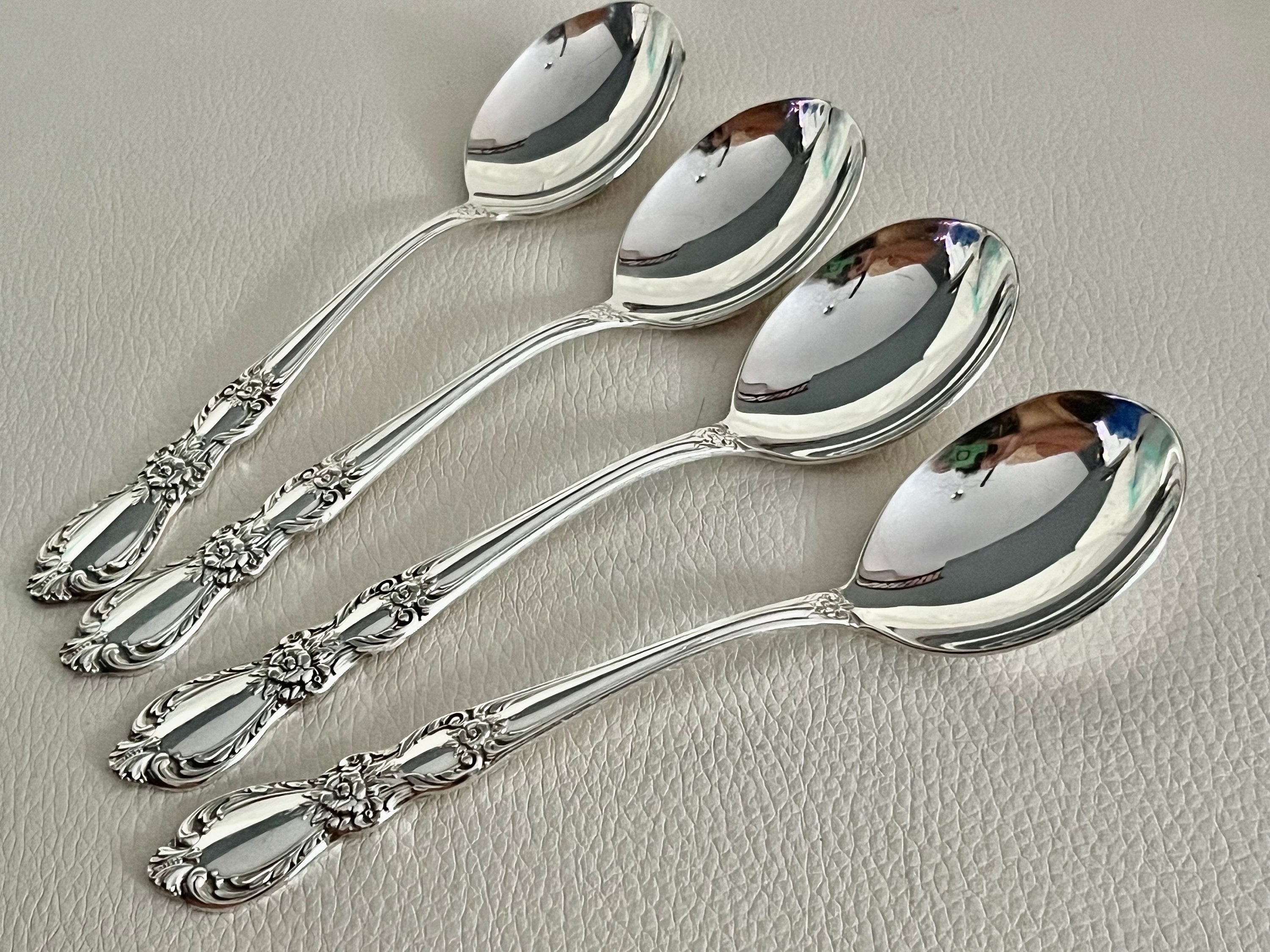 Vintage Large Round Bowl Cream/Soup Spoons — Set of 12 — Silver Plated Silverware “Heritage”