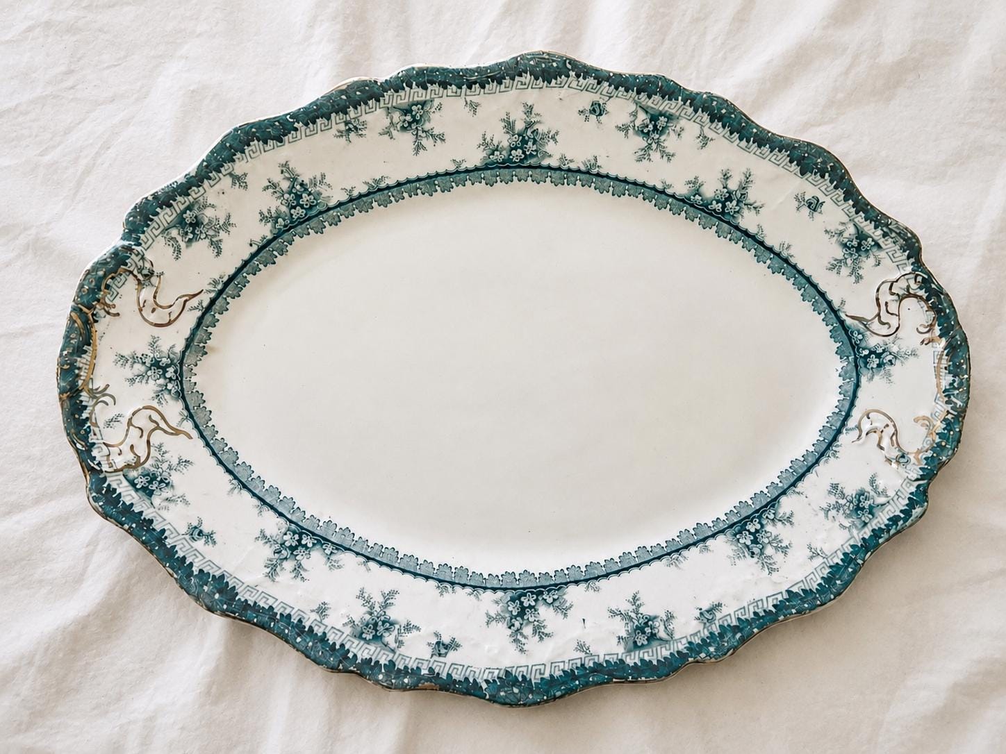 Antique Green or Teal Transferware Platters | English Serving Platters | Sold Individually